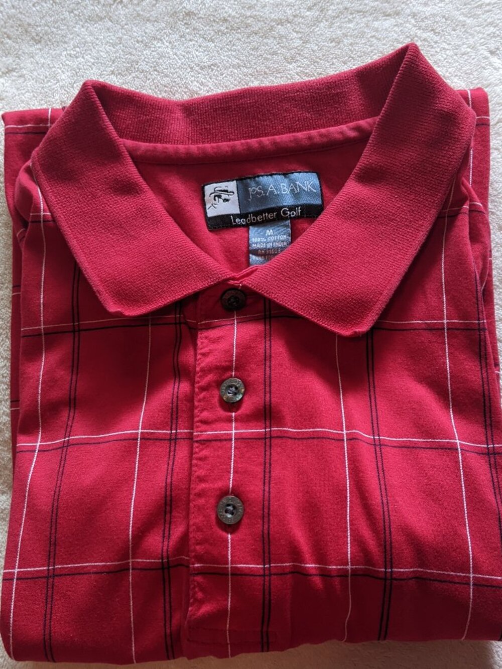 Jos. A. Bank Men's Polo Shirt M Red Leadbetter Golf Stays Cool Cotton Athleisure